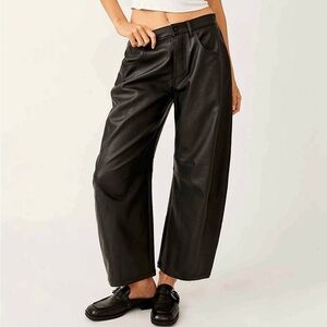 We The Free Free People Black Barrel Faux Leather Cropped Pants